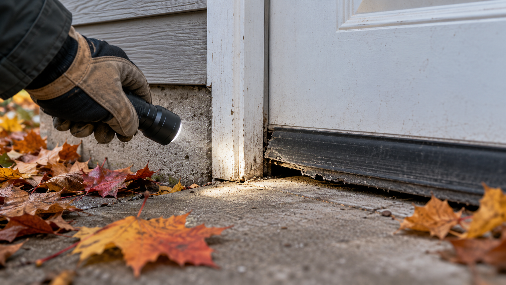 Flashlight Reveals a Worn Door Sweep-1